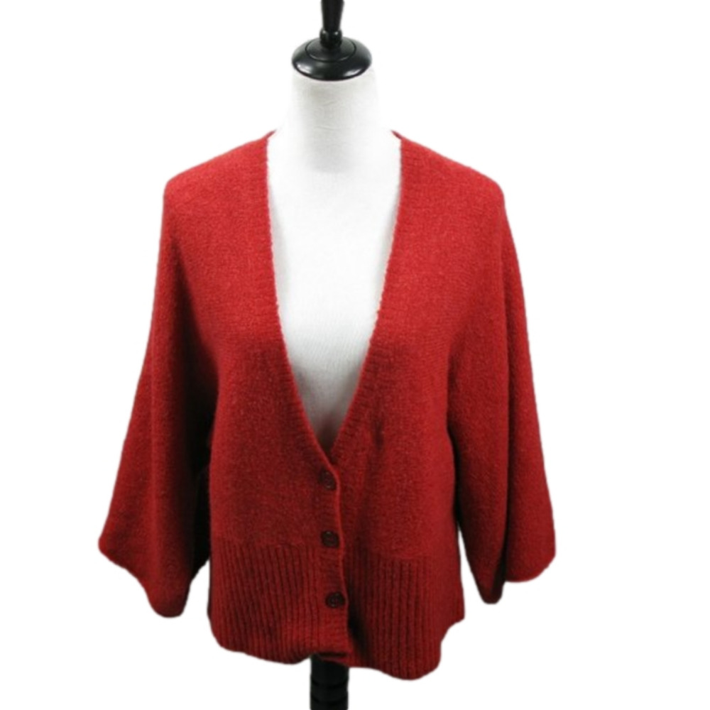 Chadwick's Red Coral Wide 3/4 Sleeve Button Front Cardigan Size Large